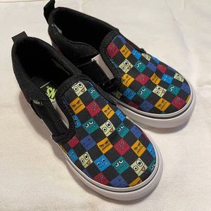 VANS slip on sneakers with Velcro glow in the dark checker print! Toddler 8- NEW
